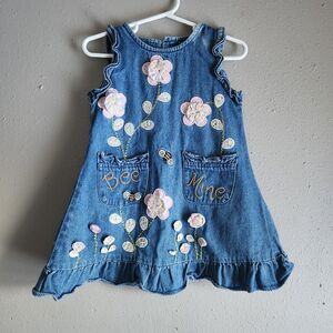 Vintage Denim Creations Toddler Girl Denim Dress Bee Mine Floral Applique 2T Y2k